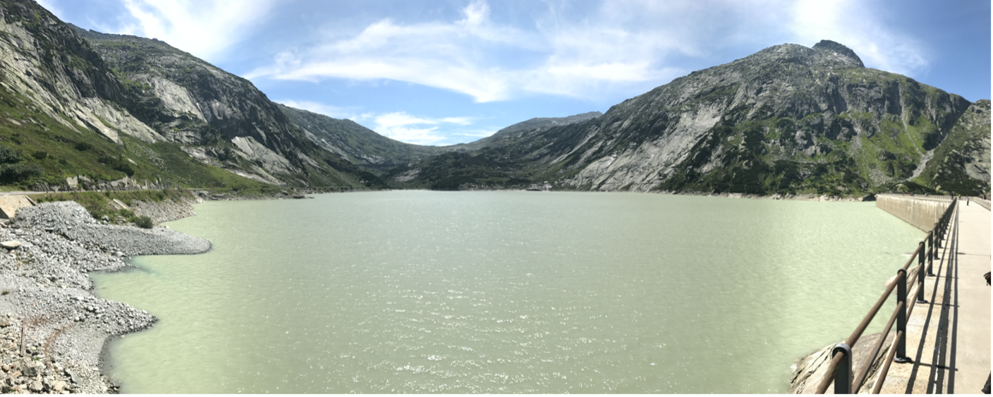 Lake Räterichsboden in summer above the Grimsel Test Site, Switzerland.